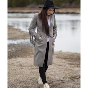 Allsaints Size 0 Gray Fringed Kalai Coat Jacket  One Button Closure,  Lined #C